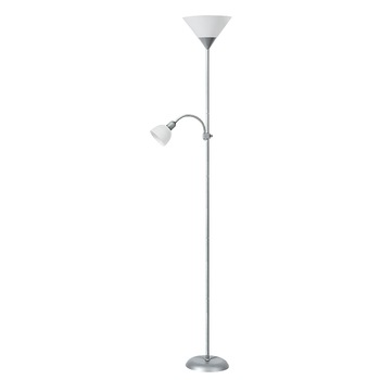 Lampadar cu brat Rabalux Action, abajur alb din plastic, H180cm, crom Lampadar cu brat Rabalux Action, abajur alb din plastic, H180cm, crom