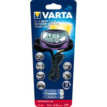 Lanterna frontala Varta 18630, 2X1W LED, 120 lm, 3AAA Lanterna frontala Varta 18630, 2X1W LED, 120 lm, 3AAA