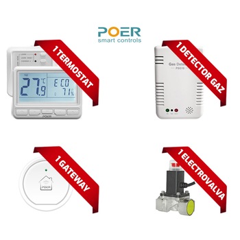 Pachet Minimal 1 Termostat inteligent + Comanda pornit/oprit centrala + Gateway + Detector inteligent de gaz POER ( CU electrovalva) Pachet Minimal 1 Termostat inteligent + Comanda pornit/oprit centrala + Gateway + Detector inteligent de gaz POER ( CU electrovalva)