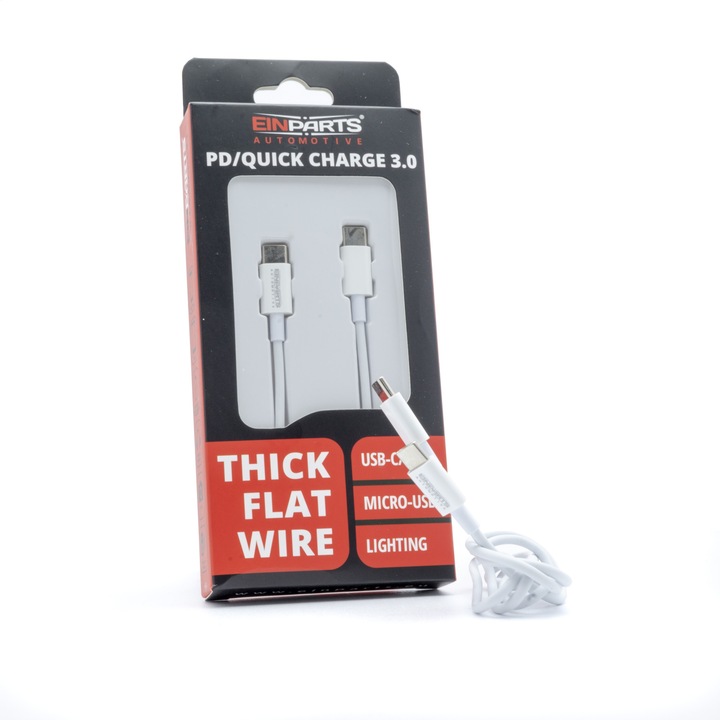 Cablu USB, Einparts, Incarcare rapida, Type C, 1m, Alb