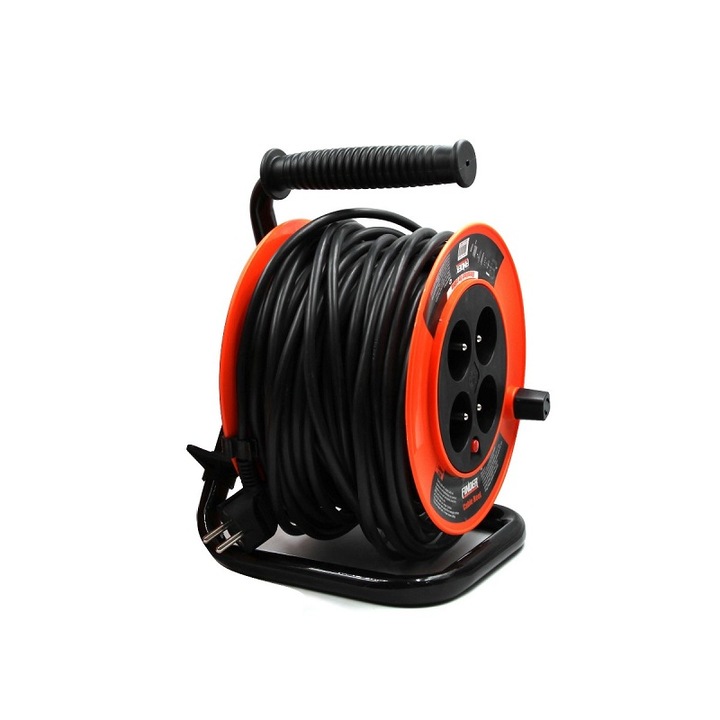 Prelungitor pe rola cu tambur, Finder, Plastic, 25 m, Rosu/negru