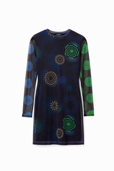 Rochie din tulle cu cercuri multicolore, Desigual, Slim fit