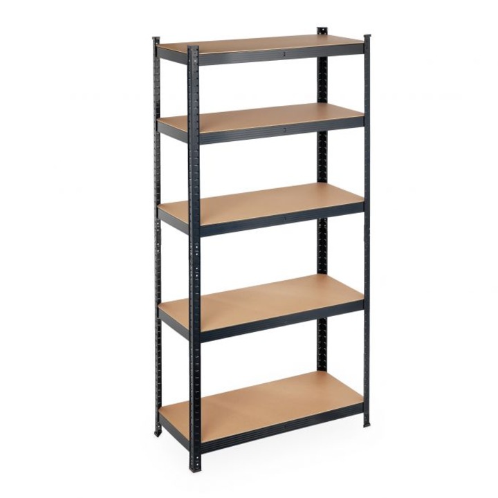 Raft metalic cu 5 polite, dimensiuni 180 x 90 x 40 cm, capacitate maxima incarcare pe nivel 175kg, negru, Relaxdays