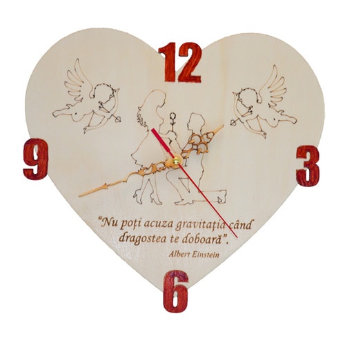 Ceas de perete din lemn inimioara decoratiuni speciale