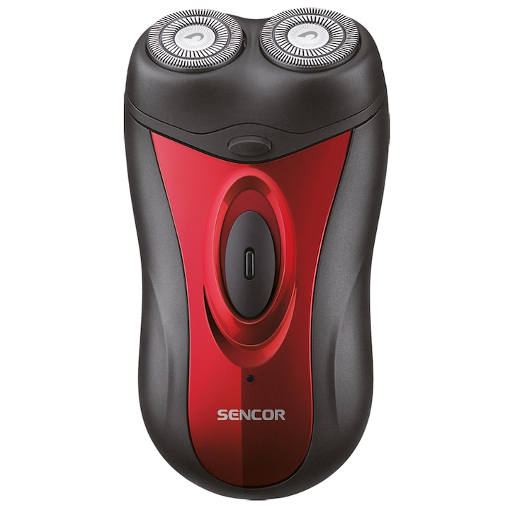 Sencor SMS 2002RD elektromos borotva, két egymástól független lengő borotvafej, önélező borotvakések, LED töltésjelző, Piros/Fekete