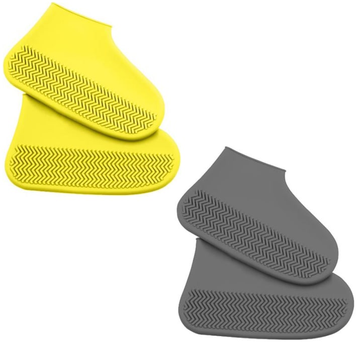 Комплект от 2 чифта силиконови водоустойчиви калъфи за обувки, размер S, за многократна употреба, дъжд, сняг, жълти и сиви, размер S