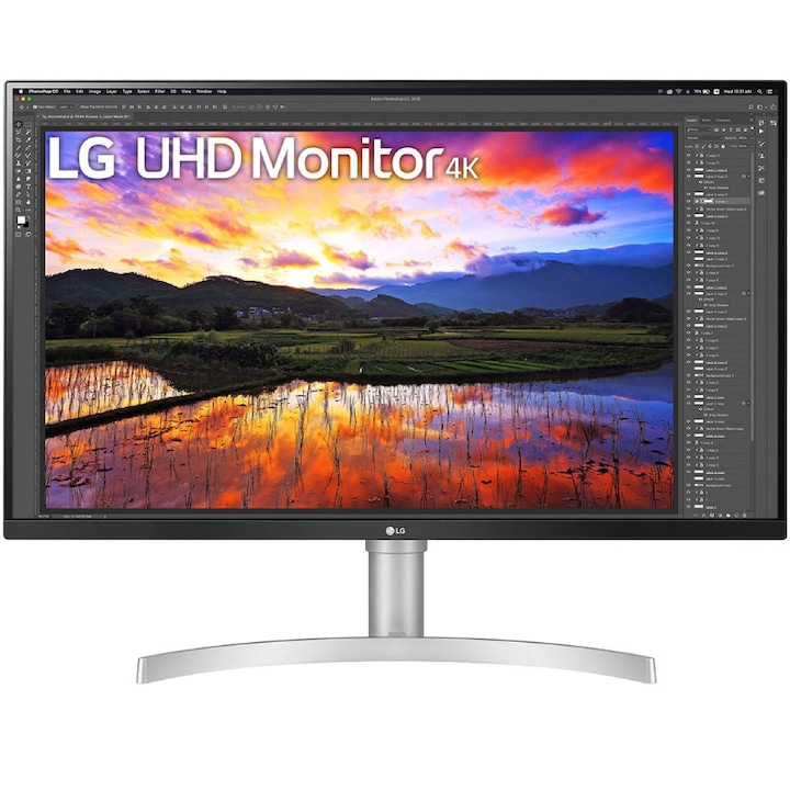 Монитор LG 32UN650-W 32", IPS, 16:9, 4K, 3840x2160, 5ms, 350cd, HDMIx2, DP, FreeSync, Високоговорител, Сив