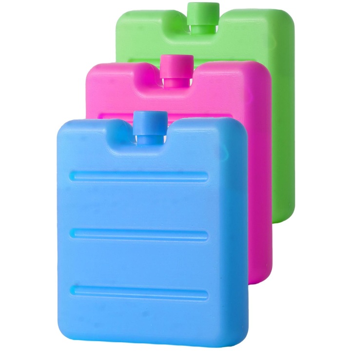 Комплект 3 охладителя за хладилна чанта Cool, Алуминий/Полиестер, Розов/Син/Зелен, 100 мл