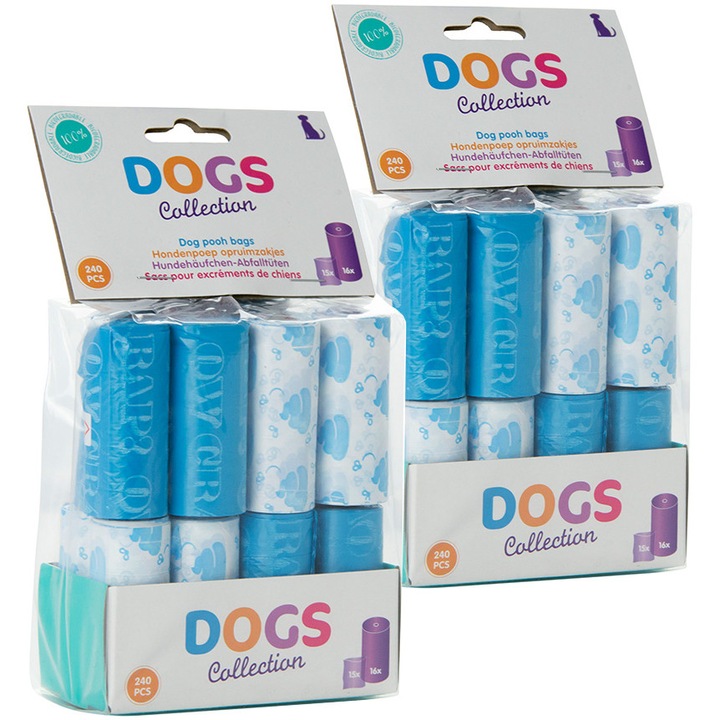 Set 480 Pungi igienice pentru caini, Dogs Collection, Plastic, Albastru