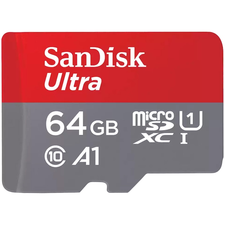 Card de memorie SanDisk Ultra microSDXC, 64GB,140MB/s, A1, Class 10, UHS-I, SD Adapter