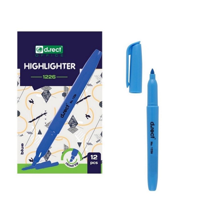 Set 12 markere pentru evidentiere, D.Rect, 5mm, Albastru