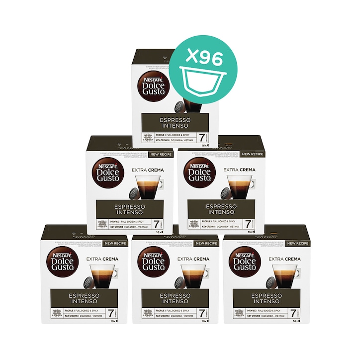 Кафе капсули, NESCAFE Dolce Gusto Espresso Intenso, 96 напитки, Голям пакет, 6 кутии