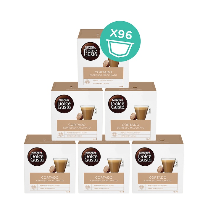 Кафе капсули NESCAFE® Dolce Gusto ® Cortado Espresso Macchiato, 96 напитки, Голям пакет, 6 кутии