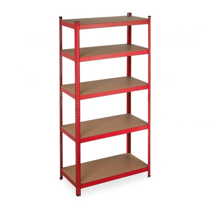 Raft metalic cu 5 polite, dimensiuni 180 x 90 x 45 cm, capacitate maxima incarcare pe nivel 175kg, rosu, Relaxdays