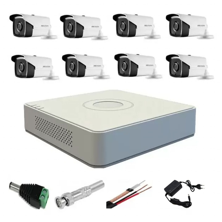 Sistem de supraveghere IP cu 4 camere bullet, complet, 2MP, lentila 2.8-12mm, IR 50m, PoE, NVR cu 4 canale IP, Ultra HD rezolutie 4K, accesorii