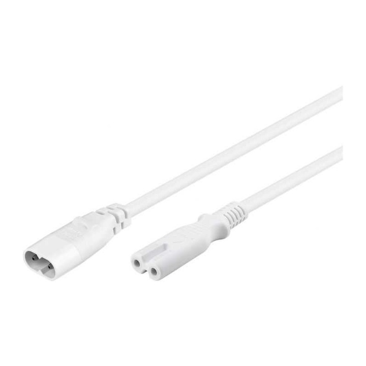 Cablu prelungitor C7 la C8 2m 2 pini mama-tata 2x0.75mm 2.5A 250V alb 97200 Goobay