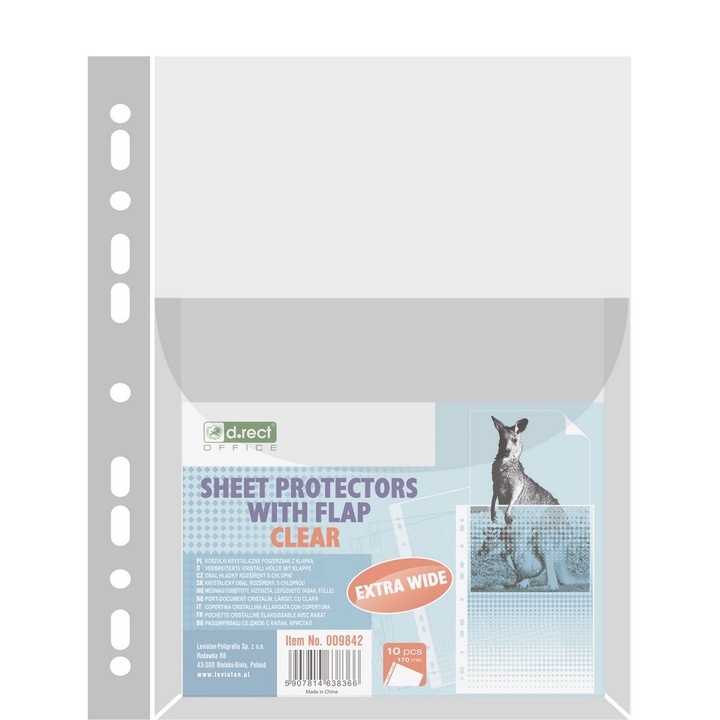 Folie de protectie D.Rect, 170 mic, Format A4, 10 Bucati, Transparent