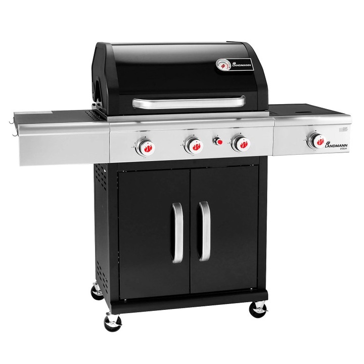 Газов грил 13.5 kW Triton Black PTS 3.1, Landmann, Стомана, 140x57x121.5 cm, Черен/Сребрист