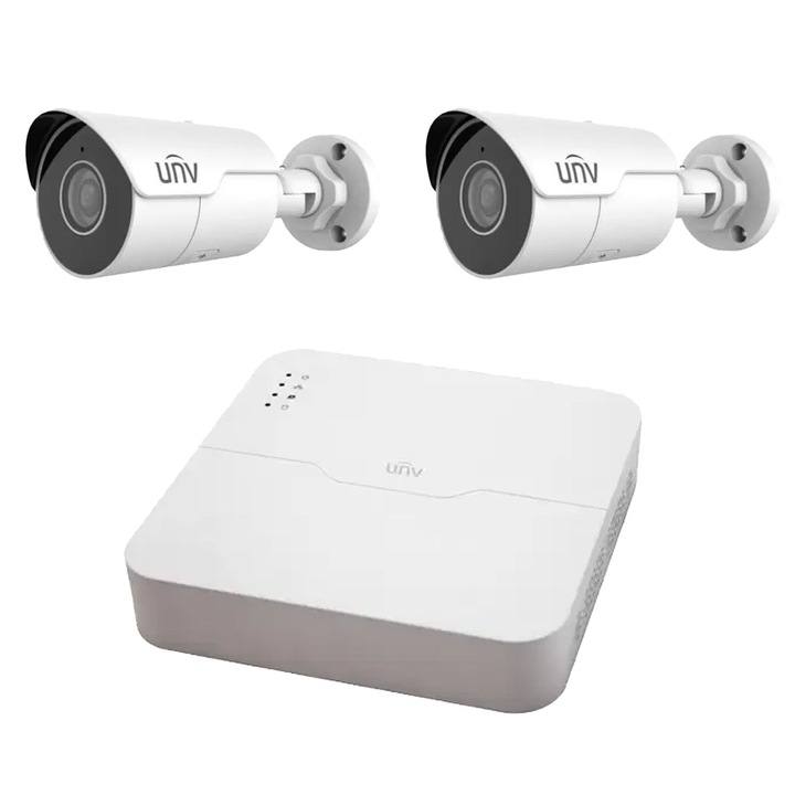 IP PoE UNV videó felügyeleti rendszer 2 Starlight kamerák 4MP, 2.8mm, IR 50m, NVR 4 csatorna 8MP