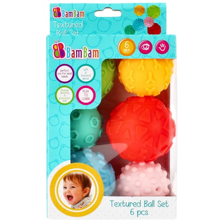 Érzékszervi labda szett, Javoli, Gumi, 6 db, 6-9 hónapos, Multicolor