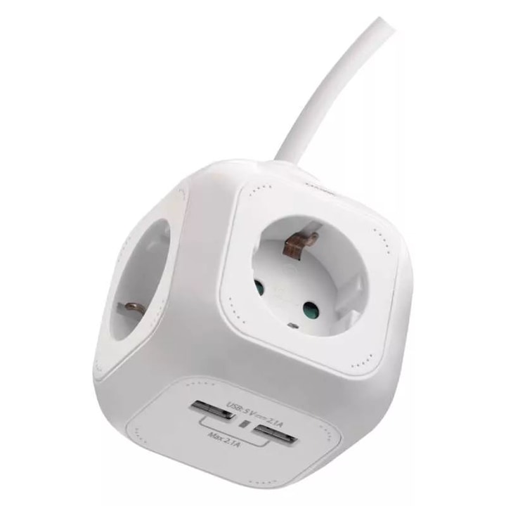 EMOS P04219GU 4 aljzat 1,9méter 1,5mm2 kapcsolós USB-s fehér hosszabbító
