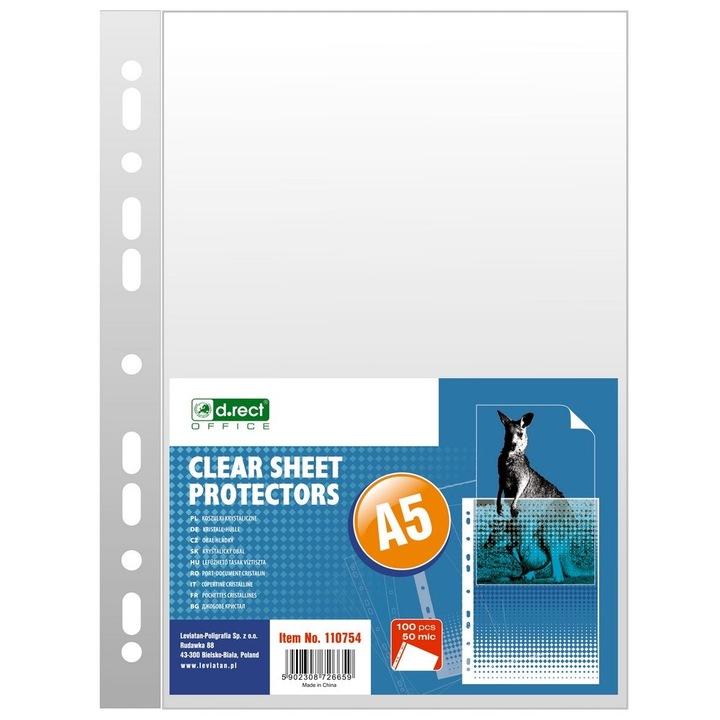 Folie de protectie D.Rect, 50 mic, Format A5, 100 Bucati, Transparent