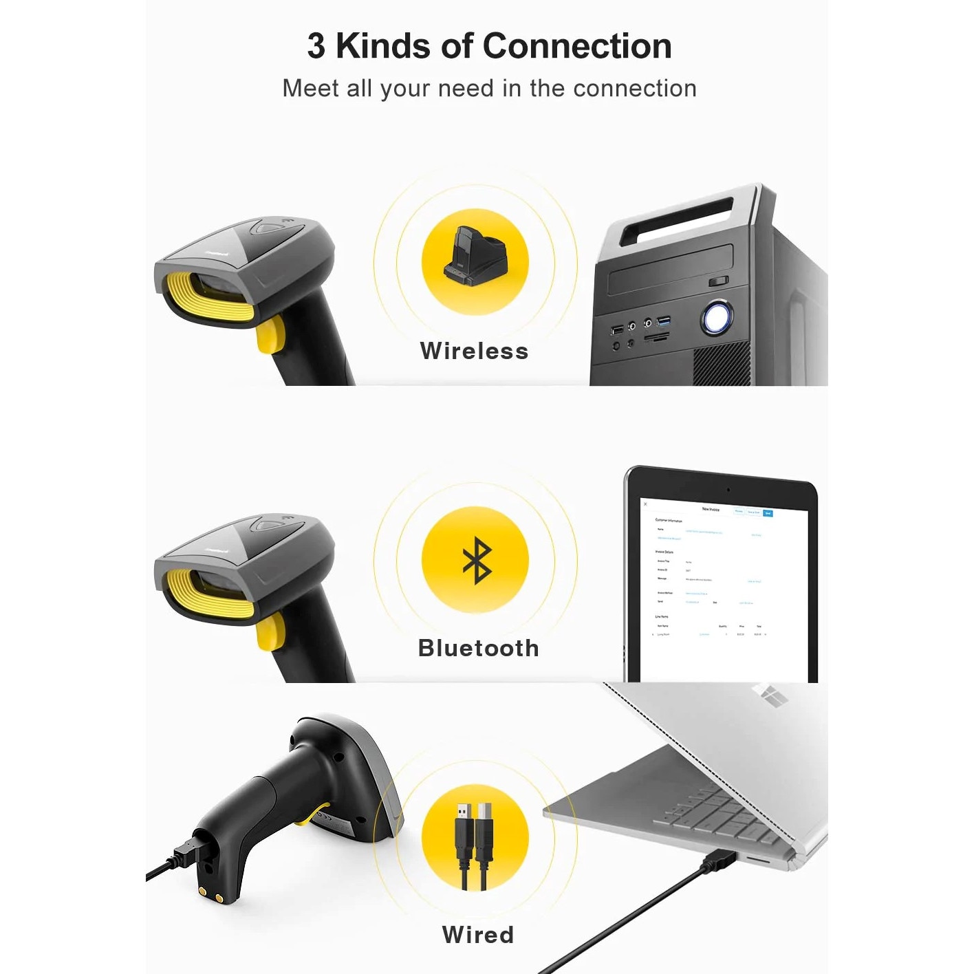 Безжичен Bluetooth 1D 2D скенер за QR четец на баркодове със смарт ...