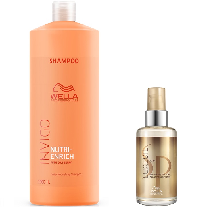 Pachet Wella Professionals: Sampon Invigo Nutri Enrich, 1000 ml + Ulei SP luceoil Elixir, 100 ml