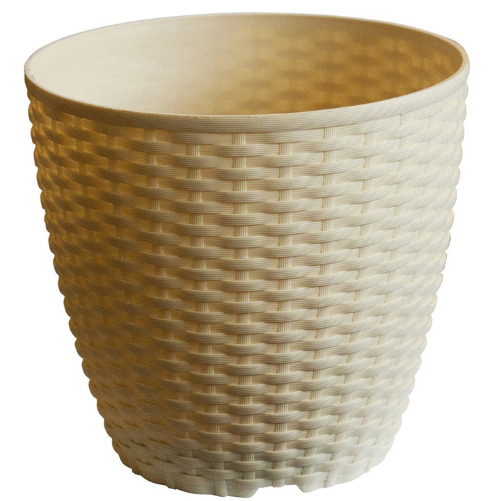 Пластмасова кашпа, Home Décor, Ратанова плетка, Кремава, 23,5х21 см