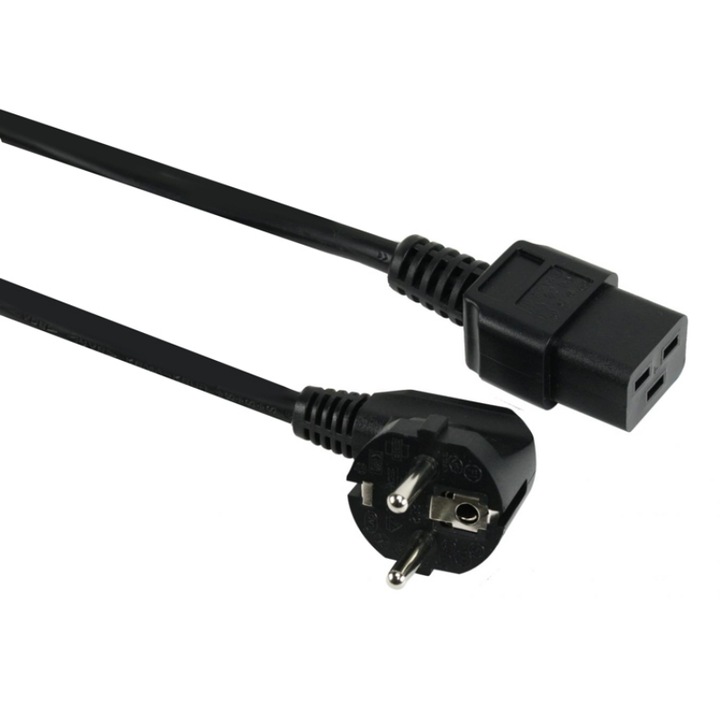 Захранващ кабел, PowerTech, CAB-P024, Съвместим с UPS PT-3000, C19 IEC, 16 A, 250 V, 1.8 m, Черен