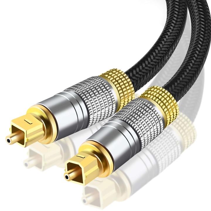 Cablu Audio Digital cu Fibra Optica TOSLINK 2M SPDIF Tata-Tata HQ Compatibil PCM 5.1 / 7.1 Dolby Digital Dolby Surround DTS-HD Blu-ray 3D TV Consola Receptor Audio Reagle