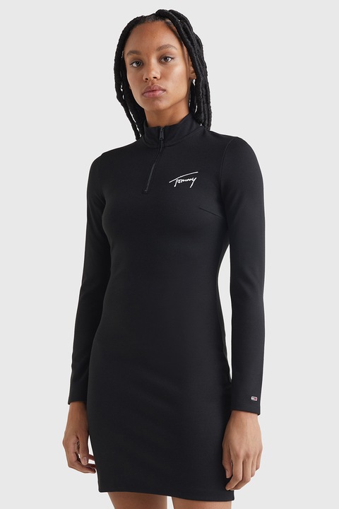 Tommy Jeans, Szűk fazonú ruha rövid cipzárral, Fekete