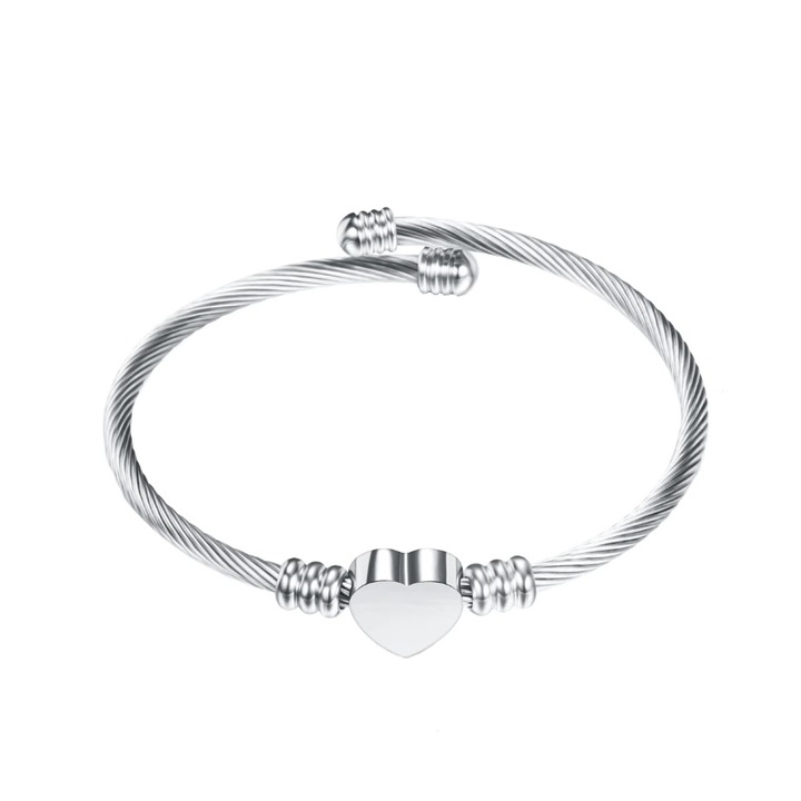 Bratara dama reglabila, OEM, inima, 16-20 cm, argintiu