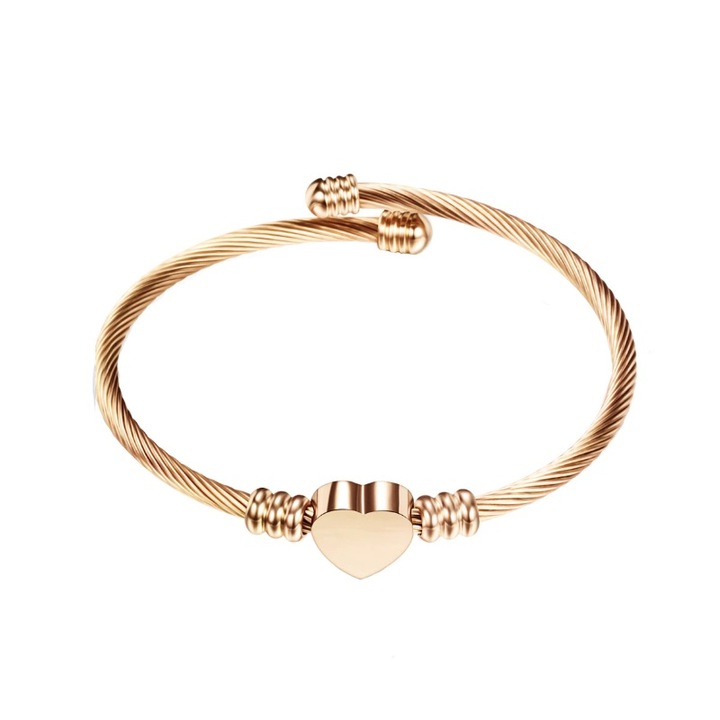 Bratara dama reglabila, OEM, inima, 16-20 cm, auriu rose