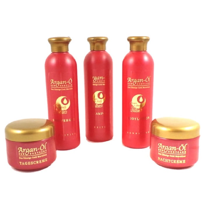 Stolz ápoló szett, argánolaj, öregedésgátló hatás, 125 ml nappali krém, 125 ml éjszakai krém, 250 ml tusfürdő, 250 ml sampon, 250 ml testápoló