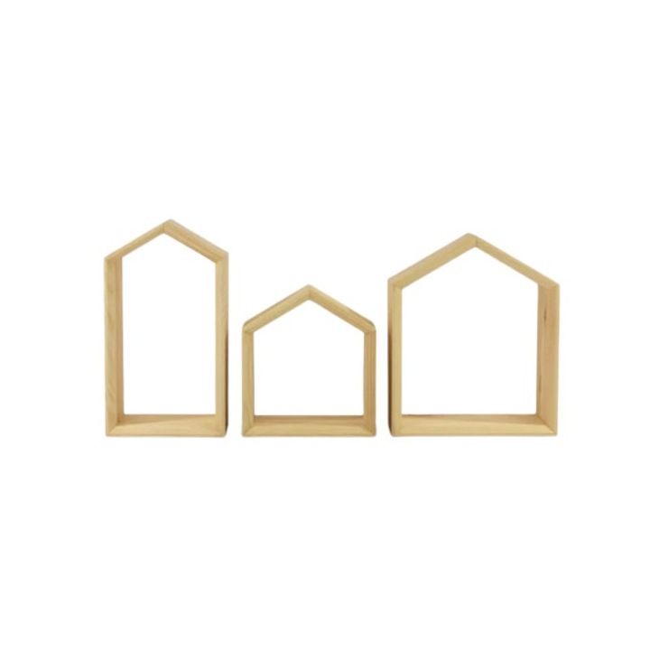 Set trei rafturi din lemn, Got Wood Nest, 20x25x9.4 / 18x22x9.4 / 15x27x9.4 cm, natur