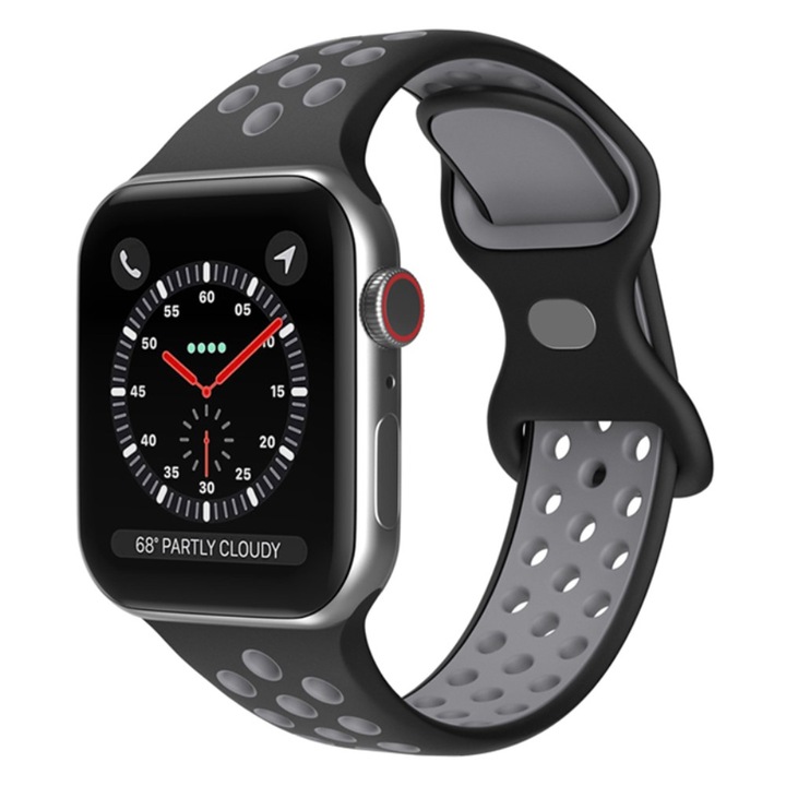 Curea smartwatch, Sport, Pentru Apple Watch Series 7/8 45 mm, negru/gri