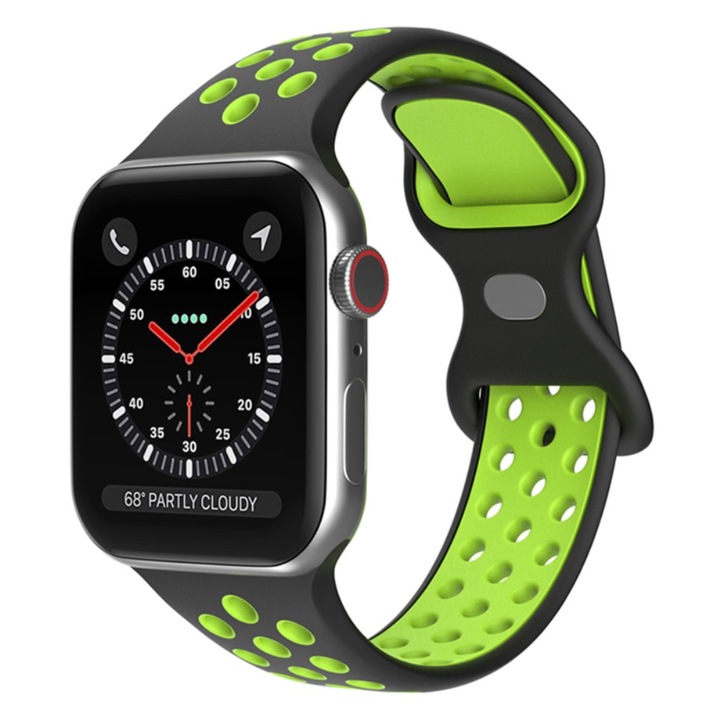 Силиконова Каишка TA TECH ARMOR Sport за Apple Watch SE 2, 44 mm, Черен/ Зелен