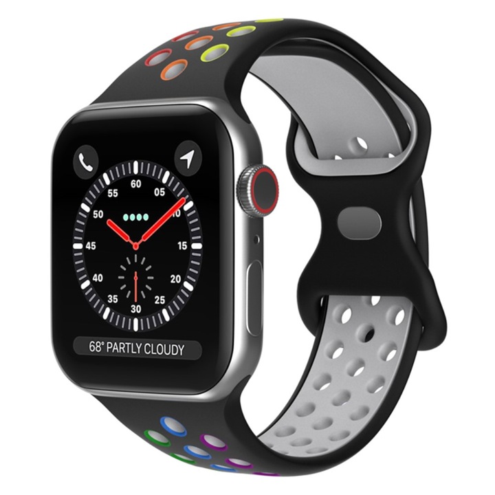 Силиконова Каишка Sport съвместима с Apple Watch 4 44 mm, Черен/Многоцветен