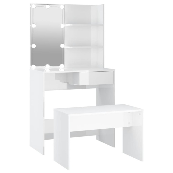 Тоалетка vidaXL, Стол, LED, Огледала, Бял, MDF, 74,5 x 40 x 141 см