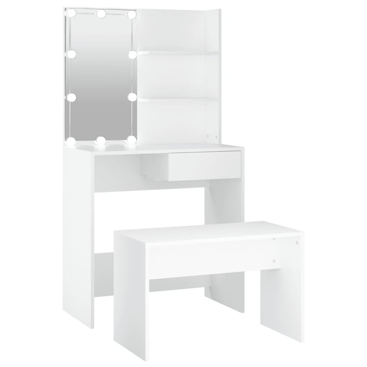Тоалетка vidaXL, LED, Стол, Огледала, Бял, MDF, 74,5 x 40 x 141 см