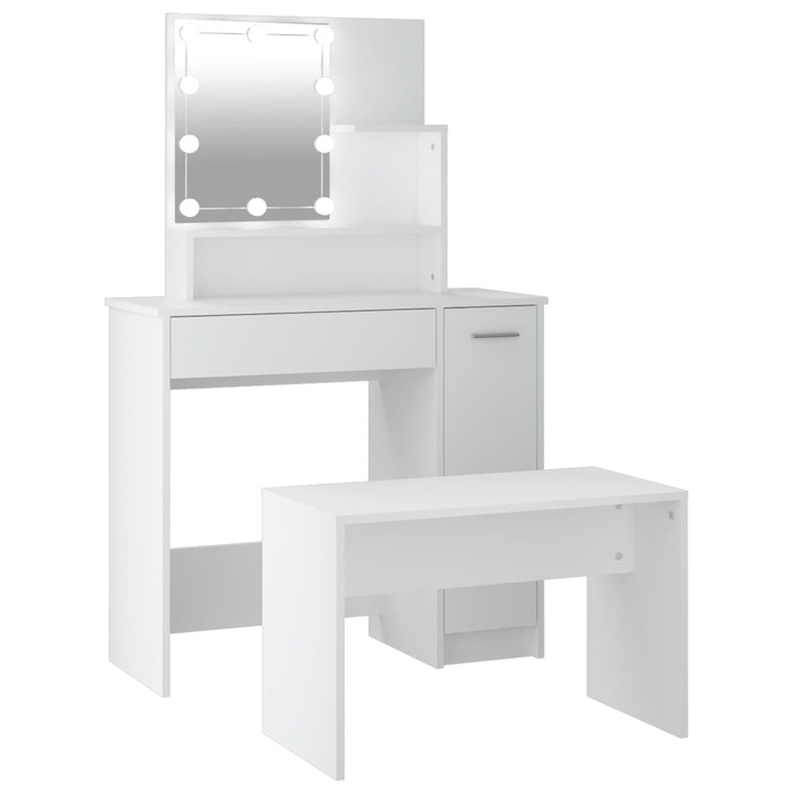 Комплект тоалетка Zakito Europe със стол, LED, бяла, 86.5x35x136cm + 70x35x45cm