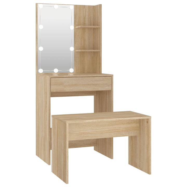 Тоалетка vidaXL, LED, Стол, Огледала, Кафяв, MDF, 60 x 40 x 140 см