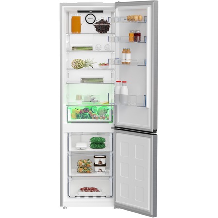 Combina frigorifica Beko B3RCNA404HXB, 355 l, No Frost, HarvestFresh, AeroFlow, Clasa E, Kitchen Fit, Everfresh+, H 203 cm, Metal Look