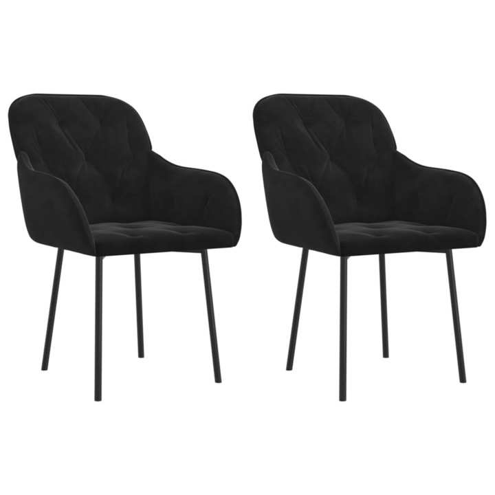Set scaune de bucatarie vidaXL, 2 buc., negru, catifea, 57 x 61 x 80 cm, 10.4 kg