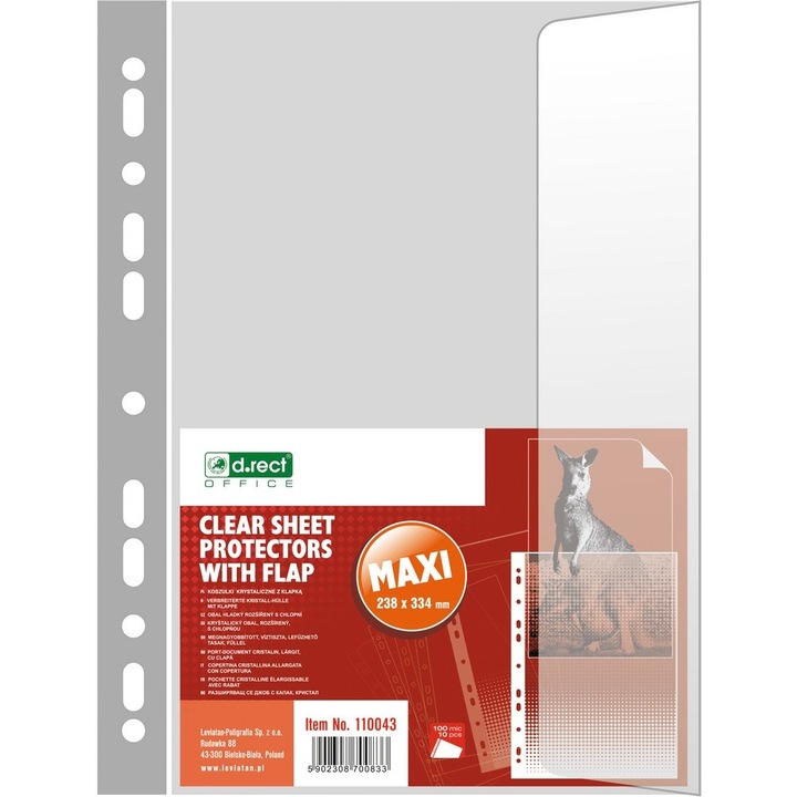 Folie de protectie D.Rect, 100 mic, Format A4, 10 Bucati, Transparent