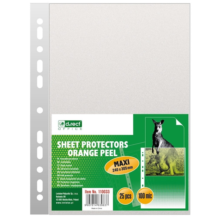 Folie de protectie D.Rect, 100 mic, Format A4, 25 Bucati, Transparent