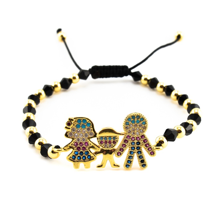 Bratara dama din onix negru cu accesorii placate cu aur 18K, 16 cm