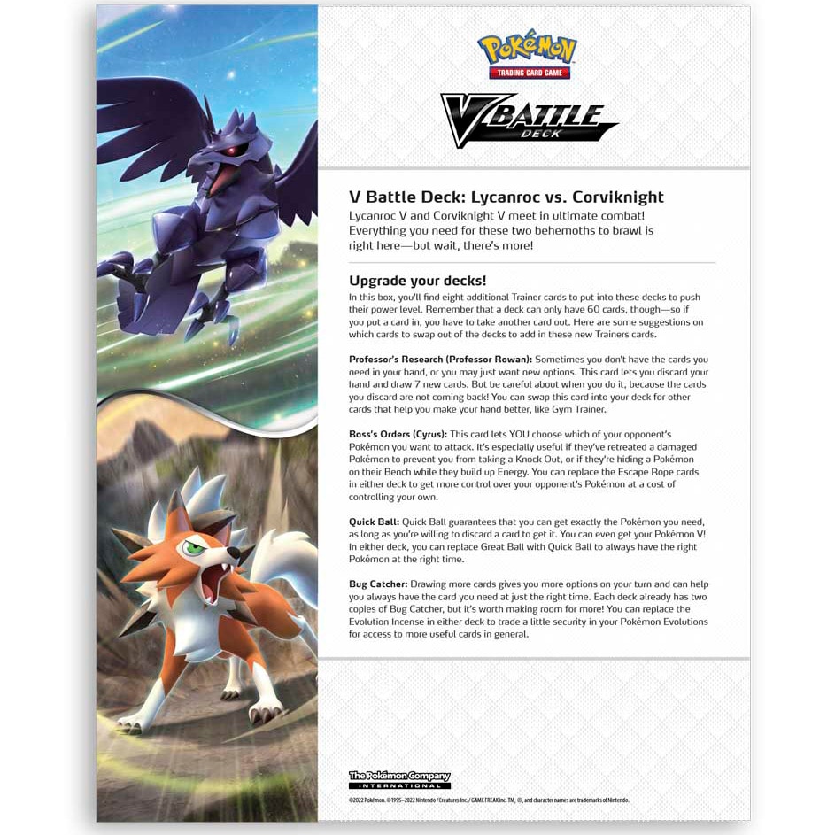 Set cartonase Pokemon TCG: Lycanroc/Corviknight V Battle Deck