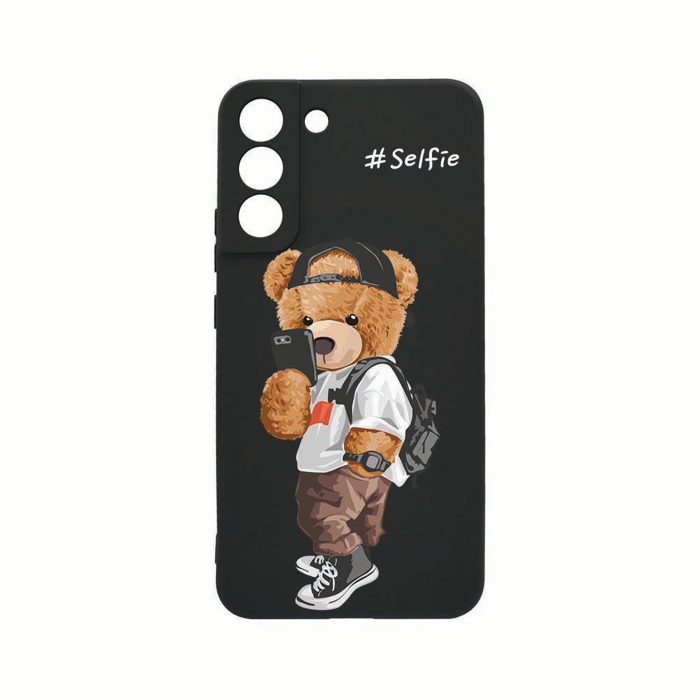 Husa Silicon, Compatibila Cu Samsung Galaxy S21, Selfie Teddy Bear, Rezistenta la uzura, Protectie Camera, Negru c-B 925